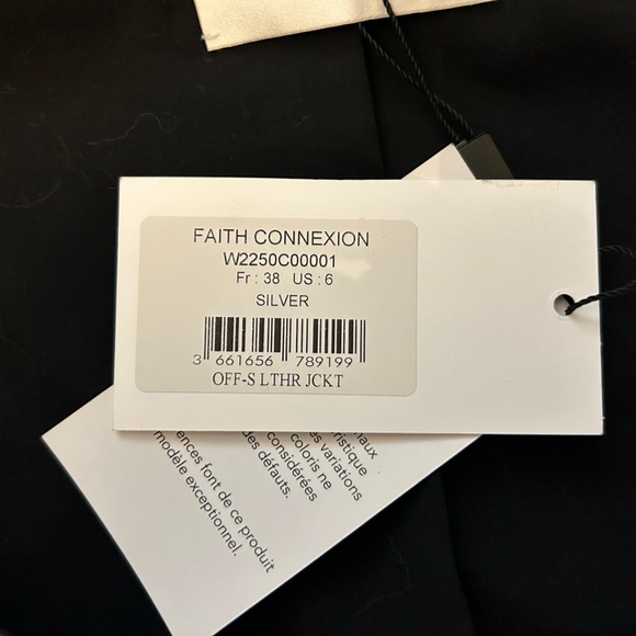 FAITH CONNEXION Off The Shoulder Silver Leather Jacket, sz FR38/US6 - Picture 8 of 9